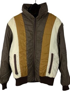 Vintage 1970s David Hunter Colorblock Full Zip Puffer Brown Jacket Size M
